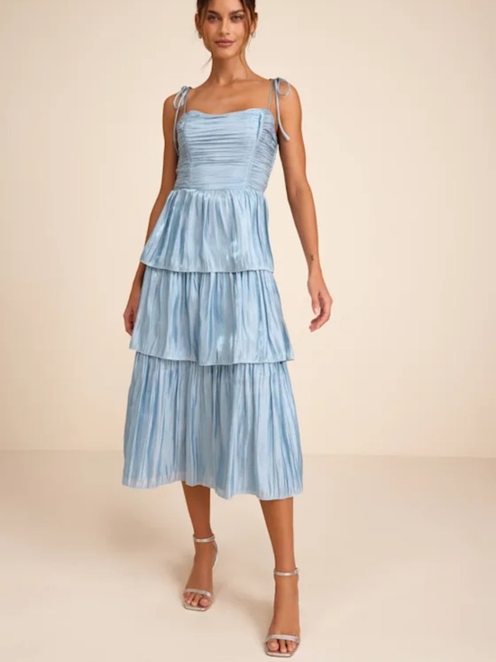 Lulus Dresses & Skirts - Lulu's Sky Blue Tiered Midi Dress with Tie Straps